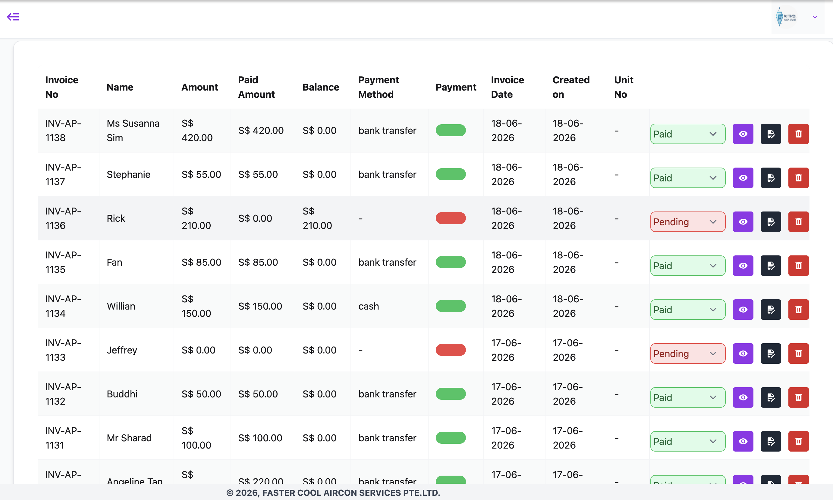 Field Robo invoices